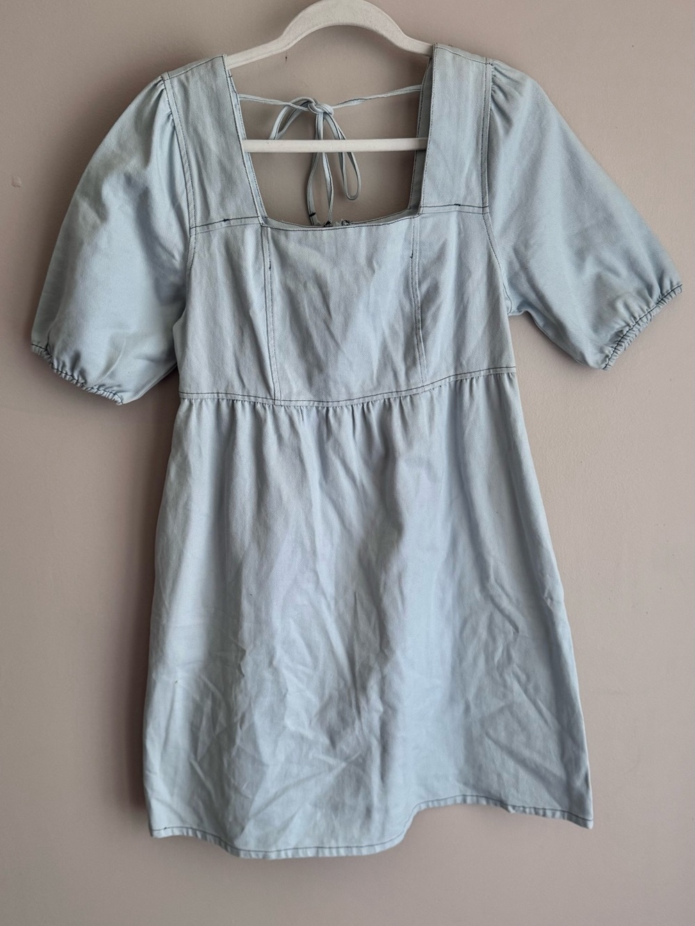 Versona Boutique Light Denim Wash Puff Sleeve Dress Fit Flare Cotton S